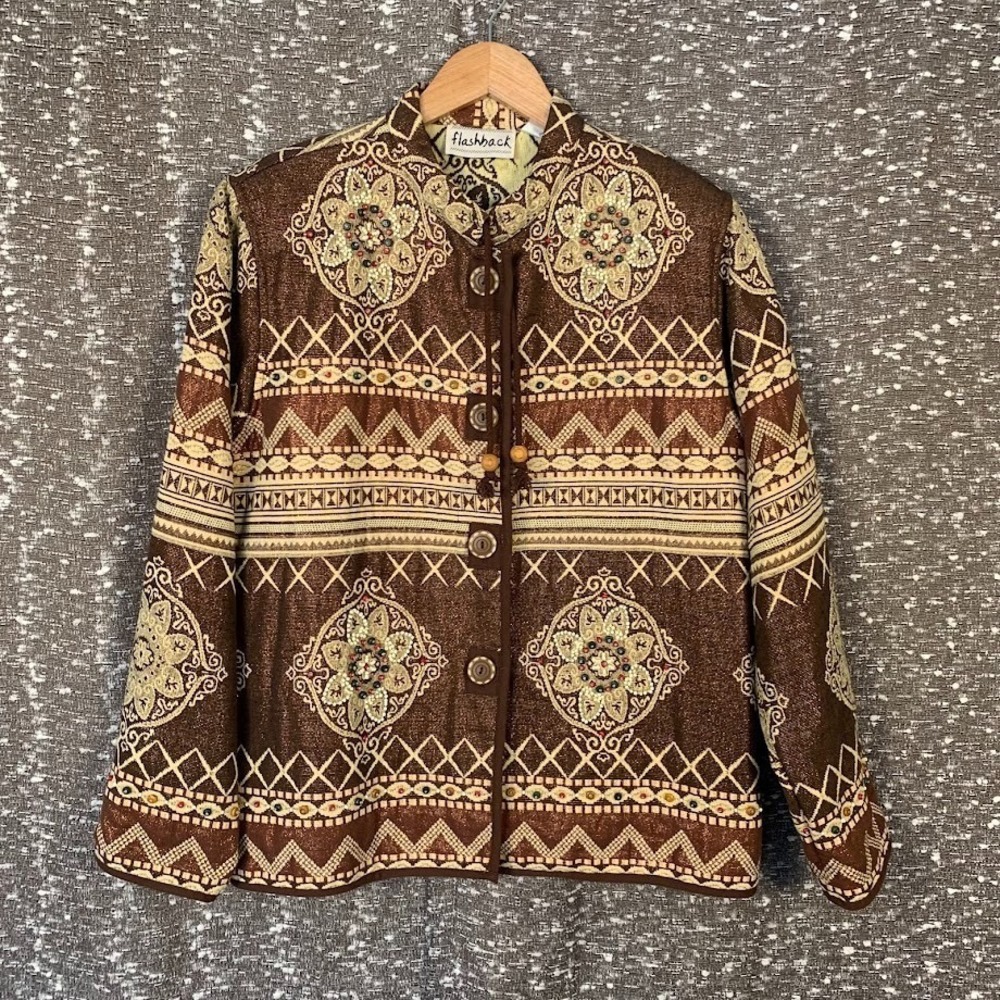 Vintage Flashback Tapestry Jacket Beaded Boho Festival Arsty‎ Women's Medium